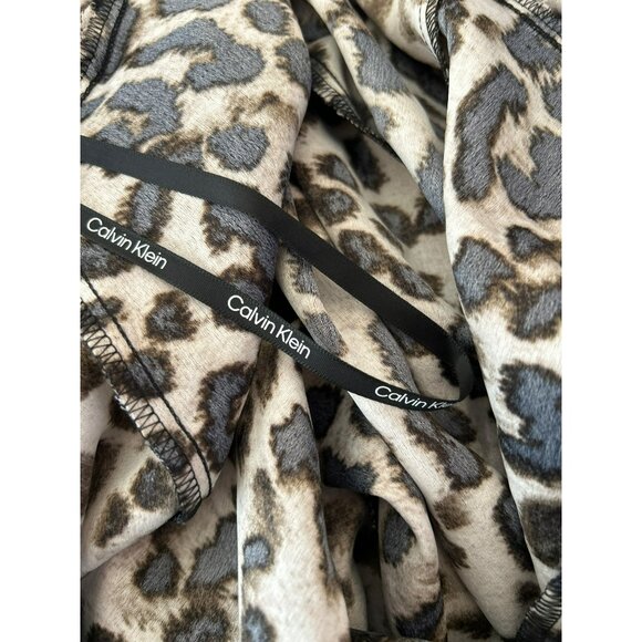 Calvin Klein Leopard Print Midi Dress Neck TIe Empire Waist Dress Mock Neck - Picture 6 of 6